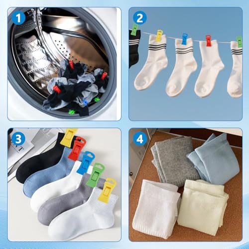 24Pcs Washing Machine & Dryer Sock Clips, Non-Slip Clips with Hooks, Laundry Holders & Organizers for Storage