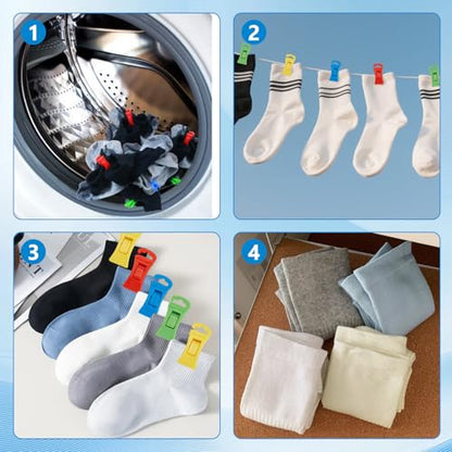 24Pcs Washing Machine & Dryer Sock Clips, Non-Slip Clips with Hooks, Laundry Holders & Organizers for Storage