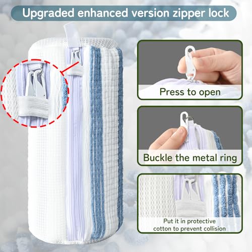 Anybar Shoe Washing Machine Bag Sneaker Laundry Bags Cleaning Shoes- for Washer and Dryer Microfiber Sneakers Shoe Wash Bag with Self Locking Zipper 2PCS Reusable Cleaner Bags (Blue White) - color: Blue White
