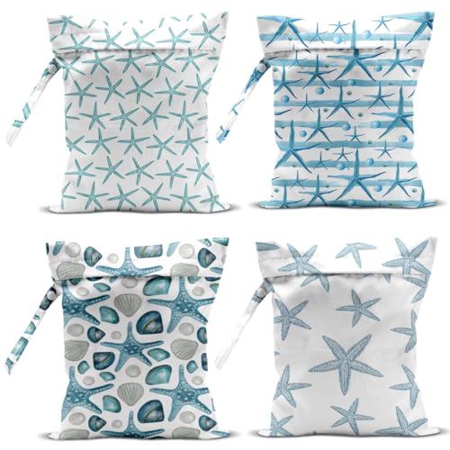 4 Pcs Wet Bag, Wet Dry Bag, Waterproof Bag, Swimsuit, Beach Bag, Wet Bag for Pool, Beach, Diapers, Nanobag, Cruise Ship Essentials, Starfish Accessories Travel Essentials for Women - color: 4PCS Starfish 3