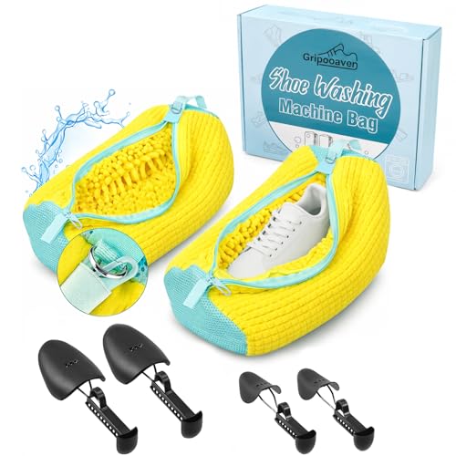 Shoe Washing Machine Bag with Adjustable Shoe Trees for Sneakers - color: Yellow