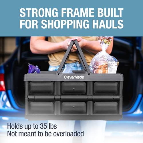 CleverMade Collapsible Shopping Basket, 32L Storage Crate, 1 Pack, Stone - color: Stone, size: 32l - 1 Pack