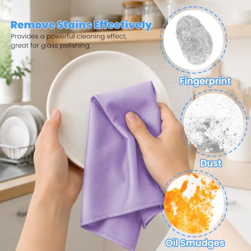 Puomue 12 Pack Microfiber Glass Cleaning Cloth, 10.8 Inch x 13.8 Inch, Lint Free Quickly Clean Windows, Mirrors, Glasses, Phone Screens, Camera Lenses, Purple - color: Purple