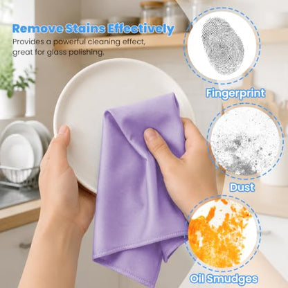 Puomue 12 Pack Microfiber Glass Cleaning Cloth, 10.8 Inch x 13.8 Inch, Lint Free Quickly Clean Windows, Mirrors, Glasses, Phone Screens, Camera Lenses, Purple - color: Purple