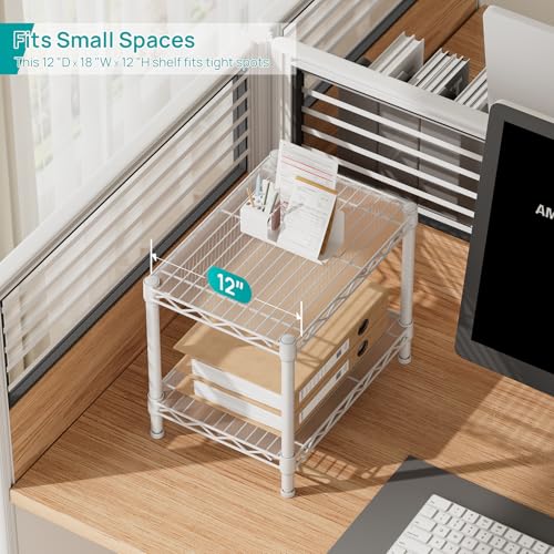 SINGAYE Small Shelves Kitchen Storage Shelf Wire Shelving Metal Adjustable - color: White, size: 2 Tier 11.6"Dx17.6"Wx12"H