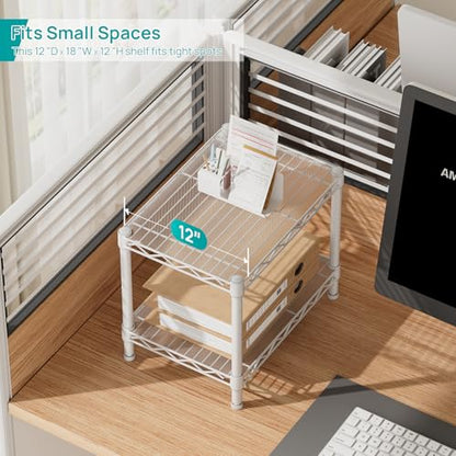 SINGAYE Small Shelves Kitchen Storage Shelf Wire Shelving Metal Adjustable - color: White, size: 2 Tier 11.6"Dx17.6"Wx12"H