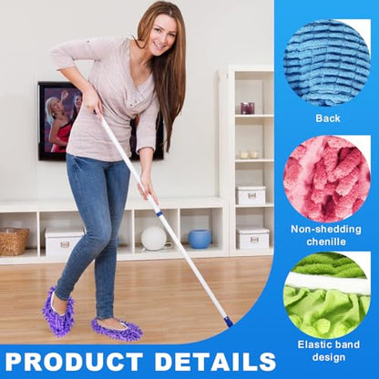 Mop Slippers Shoes, 5 Pairs (10 Pieces) Microfiber Shoe Covers - color: A-purple, Green, Pink, Blue, Orange 10 Pack