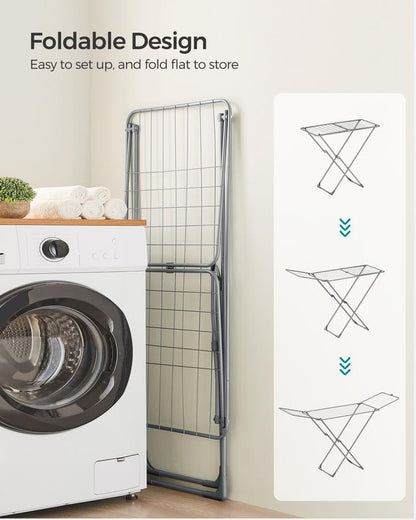 SONGMICS Clothes Drying Rack, Foldable, Heavy Duty, 2 Gullwings - color: Gray, style: 2 Gullwings（19.7"D)