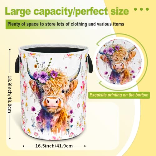Highland Cow Laundry Basket Foldable Waterproof Oxford Cloth Funny Tote Bag - color: Highland Cow
