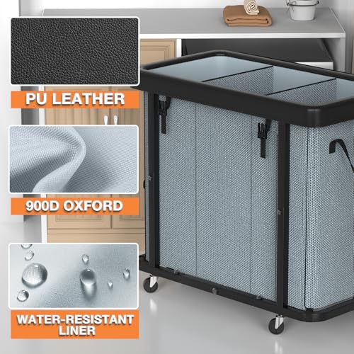 Laundry Basket with Wheels, 230L(60Gal) Laundry Sorter 3 Section - Gray - color: Gray, size: 3 Section-230L