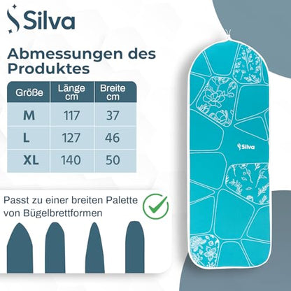 Silva Ironing Board Cover 127x46 cm – 100% Cotton with 5mm Felt – Steam Iron Compatible – Quick Ironing – Turquoise (L) - color: Turquoise, size: Large