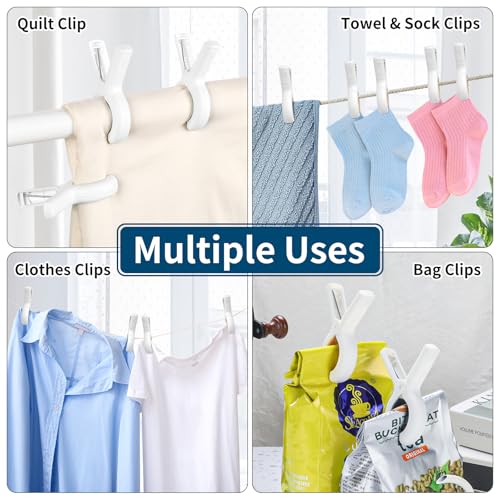 Senbowe 12 Pack Beach Towel Clips, Heavy Duty Plastic Clothes Pins, Windproof Clothes Clips to Dry on Clothesline and Hanging Rack - color: Blue, Khaki (3.7 Inch)