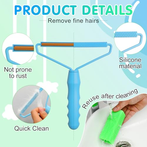 Honeydak 3 Pieces Hair Remover Tool Dog Hair Remover Pro Silicone Cleaner Brush Roller Fuzz Hairball Brush for Carpet Rake, Car Mat, Couch, Pet Bed, Clothes(Green, Light Blue) - color: Green, Light Blue