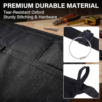 Waterproof Server Apron with 5 Large Pockets, Waist Apron for Women and Men, Cleaning Apron Utility Tool Belt for Waitress Housekeeping Gardening Barista Work Apron, Black