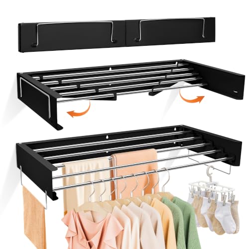 Wall Mount Drying Rack 32", 65LBS Retractable Clothes Rack, Black - color: Black