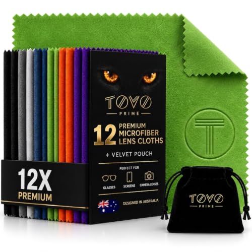 Microfiber Cleaning Cloth for Glasses & Camera –12 Pack + Velvet Pouch, 230 GSM Ultra Soft Lens Cloth for Screens, Laptop & Tablet, Streak-Free, Lint-Free, Scratch-Safe, 6"x7" - color: Multi Colours, size: 15x18 cm (6x7 Inch)