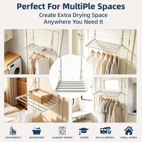 Over Door Clothes Drying Rack 13-23“ Adjustable Foldable Space Saving Black - color: Black Foldable