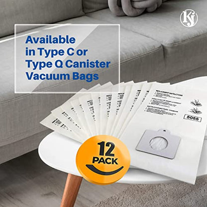 K&J 12-Pack Vacuum Bags, Compatible with Kenmore Q/C, 5055, 50557, 50558, 400 Series, 600 Series, and Panasonic C-5 Canister Vacuums