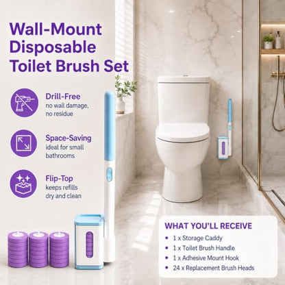 Disposable Toilet Bowl Cleaner Wand with Holder Set, Wall-Mounted