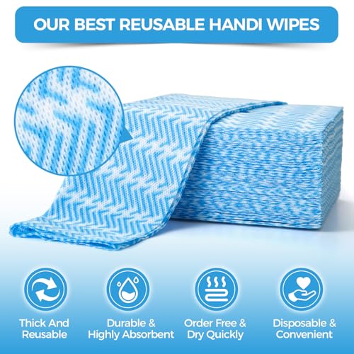 Handi Wipes Reusable Cloths Disposable Cleaning Towels Kitchen Dry Wipes Reusable Dish Towel Dish Cloths Dry Fast Multi-Purpose Heavy Duty Towels, Thick and Absorbnet 80 Count/Pack, Blue - color: Blue, 80 Pcs