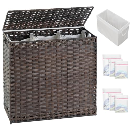 SETVSON Laundry Hamper with Lid Laundry Basket 132 L PE Rattan, Brown - color: Brown, size: 35.0 Gal