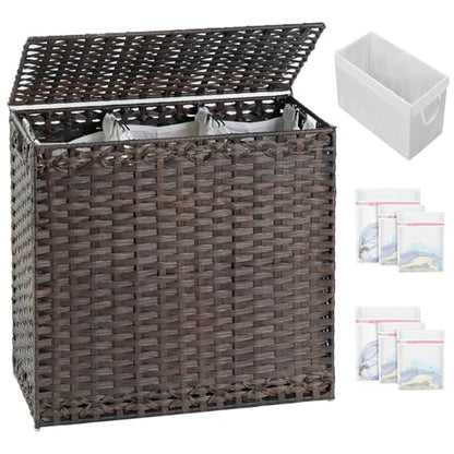 SETVSON Laundry Hamper with Lid Laundry Basket 132 L PE Rattan, Brown - color: Brown, size: 35.0 Gal