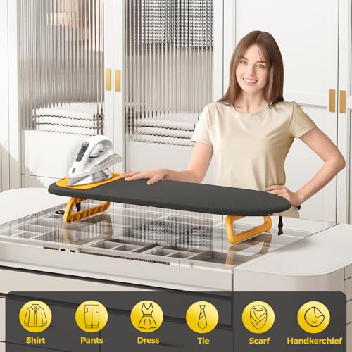 KINGBOARD Small Ironing Board with Iron Mat, Tabletop Iron Board, Black - color: Black & Orange