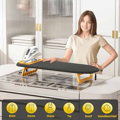 KINGBOARD Small Ironing Board with Iron Mat, Tabletop Iron Board, Black - color: Black & Orange