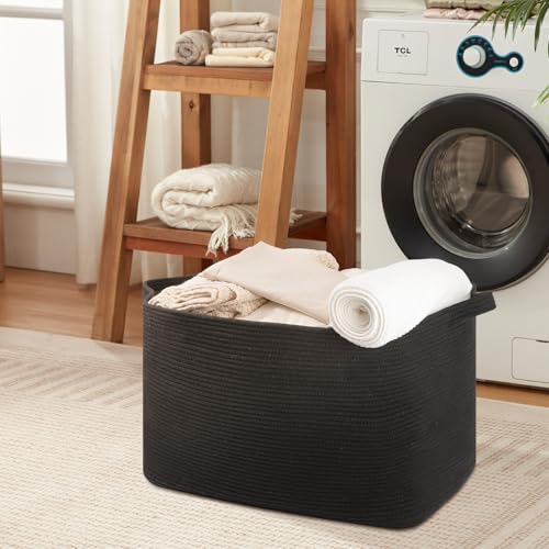 OIASKET 118L Extra Large Blanket Basket, 24.8" x 17.7" x 17.2" Woven Basket - color: Black, size: 24.8"x17.7"x16.2"