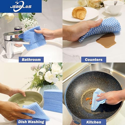 JEBBLAS Handi Wipes Reusable Cloths Dry Cleaning Cloths Dish Towel Kitchen Towel Handy Cleaning Wipes,Pack of 50, Blue - color: Blue