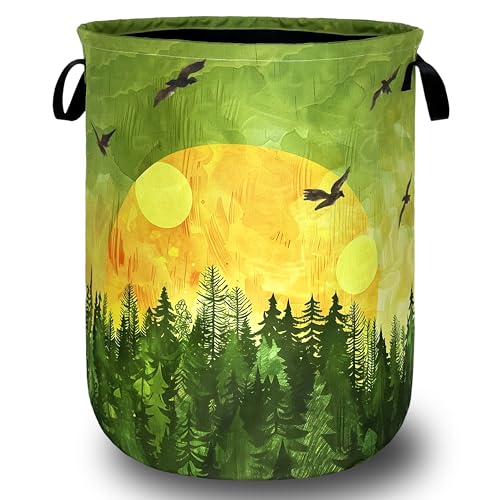 Watercolor Sunset Laundry Basket Oxford Cloth Hamper 18.9x16.5 Inch - color: Watercolor Sunset With Forest