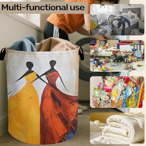 Black Girl Dancing Laundry Basket with Handles - Extra Large Foldable Hamper for Bathroom/Laundry/Bedroom/Dorm, Washable Fabric Storage Bin - color: Black Girl Dancing
