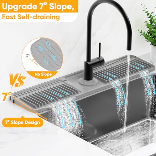 24'' Longer Faucet Mat for Kitchen Sink Water Splash Guard Behind Faucet - color: Gray, size: 24" x 5.5"