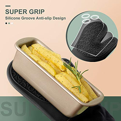 Oven Mitts and Pot Holders Set, Extra Long Silicone Oven Gloves for Kitchen - color: Black, size: 14.6in Oven Mitts Set