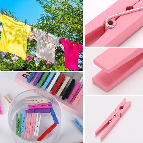 100Pcs Colored Wooden Clothespins, 2.9inch Clothes Pins for Crafts Clip Laundry, 10 Color Cheer Pins - color: 100pcs- Colored