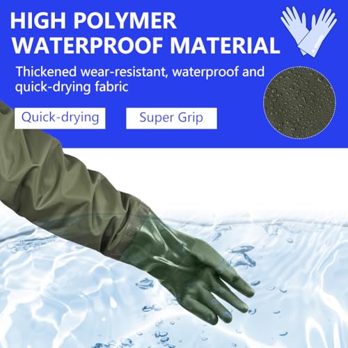 AUAUY 27" PVC Chemical Resistant Gloves, Long Rubber Gloves - color: Green