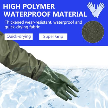 AUAUY 27" PVC Chemical Resistant Gloves, Long Rubber Gloves - color: Green