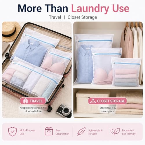Large Mesh Laundry Wash Bag for Delicates, Lingerie Garment Bag with Premium Snag-Proof Zipper, Heavy Duty Reusable Travel Storage Organizer for Bras, Socks, Sweaters - Large (1 Pack,Blue)