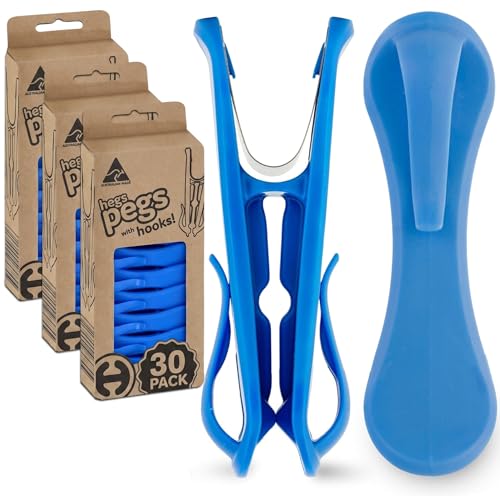 Hegs 30 Pack Bright Blue - The Smartest Heavy Duty Clothespins with Hooks - Hang 3 Garments at Once with Our Tough, Dual Hooks Clothes Pins with Anti-Rust Spring - Durable, Colorful Clothespins - color: 30 Pack (Blue)