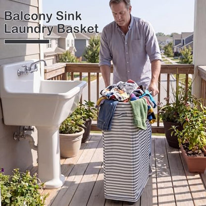 Hushee 2 Pcs Laundry Hamper with Wheels, 70 L Grey Striped Laundry Basket