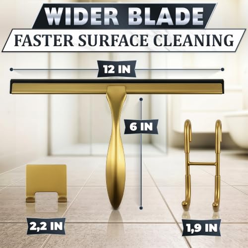 Stainless Steel Shower Squeegee, Glass, Silicone, 12 Inch (Gold) - color: Gold, size: 12 Inch