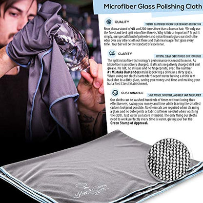 Trendy Bartender Toast to Perfection Microfiber Commercial Grade Glass Polishing Lint-Free Cloth for Spotless Shine and a Residue-Free Finish - 30x30 inch - Grey - color: Gray, size: 30 x 30 Inch 1-Pack