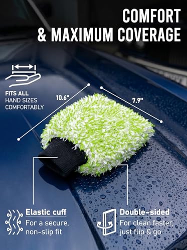 TAKAVU Car Wash Mitt, 2 Pack Microfiber, Scratch-Free (Green & White) - color: Green