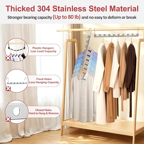 3 Pack Space Saving Hangers for Clothes, 6 to 9 Holes Expandable Heavy Duty Metal Hangers 80 Lbs Capacity, Magic Smart Hanger Closet Space Saver, Closet Organizers and Storage