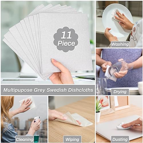 Lucomb 11 Pack Swedish Dishcloths, Reusable Kitchen Dish Rags Sponge Cleaning Cloths Cellulose Dishcloths for Kitchen Washing Dish Counters - color: 11 Pack- Grey