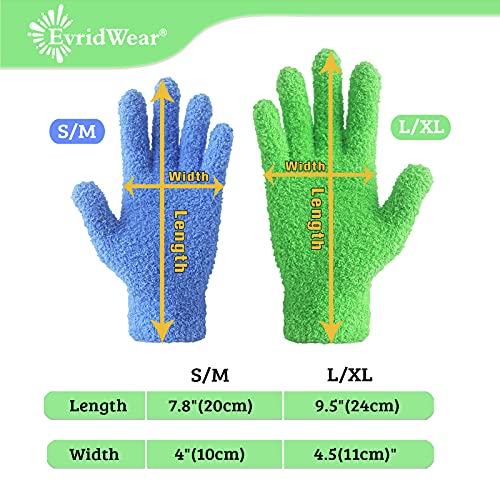 Evridwear Microfiber Dusting Gloves 2 Pairs (Blue + Gray)