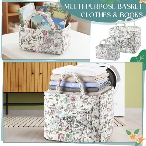 2 Pcs Quilted Fabric Storage Basket with Handles Large Capacity Laundry Basket Boho Foldable Floral Laundry Organizer Bin for Home Picnic Shopping Travel - style: Floral
