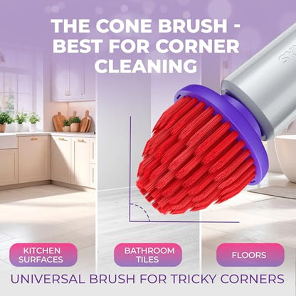 Synoshi PRO Electric Spin Scrubber with Long Handle & Cone Brush Heads - size: Synoshi PRO With Long Handle