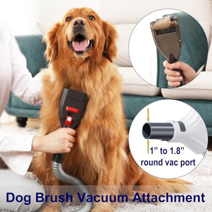 Portek Dog Grooming Vacuum Attachment for 1" to 1-3/4" Vacuum Cleaners, Pet Hair Shedding Brush Tool Kit with Long Extension Hose and Adapter