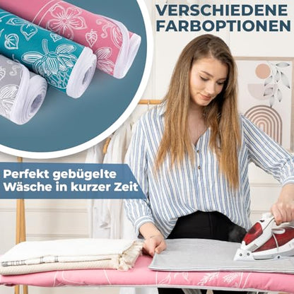 Silva Ironing Board Cover 127x46 cm – 100% Cotton with 5mm Felt – Steam Iron Compatible – Quick Ironing – Turquoise (L) - color: Turquoise, size: Large
